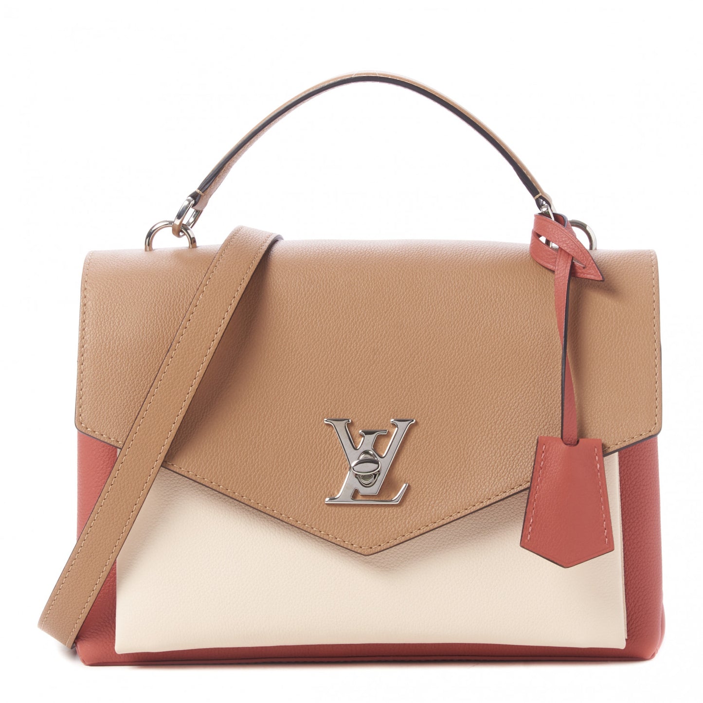 Soft Calfskin My Lockme Top Handle Vieux Rose Sesame Creme