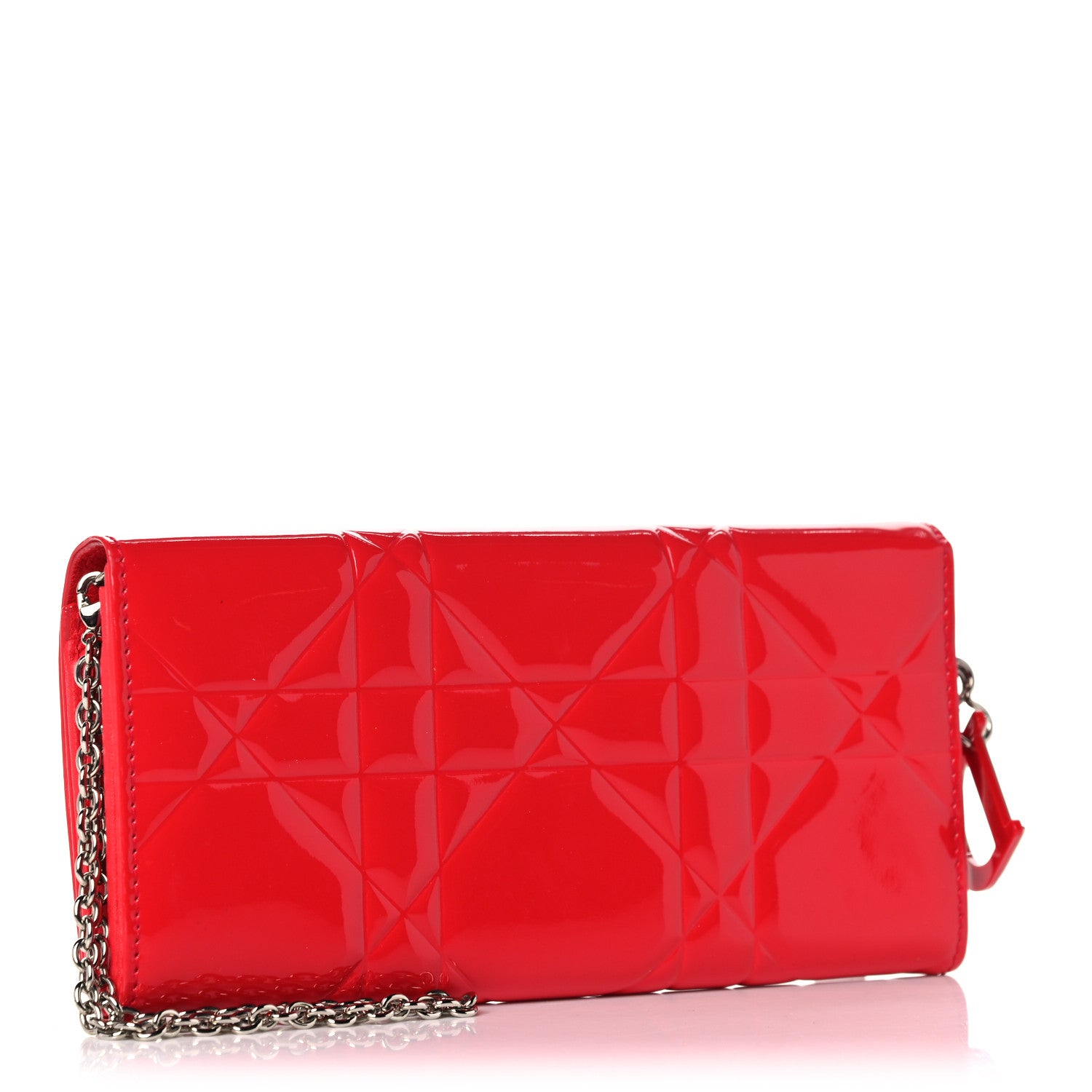 Christian Dior Patent Cannage Lady Dior Rendezvous Wallet On Chain Red 3 of 14