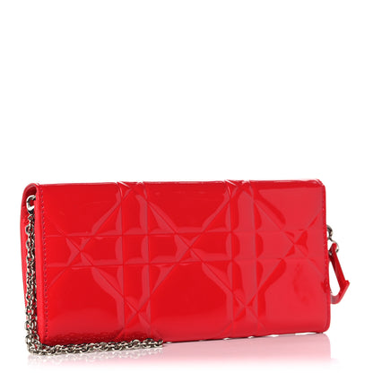 Christian Dior Patent Cannage Lady Dior Rendezvous Wallet On Chain Red 3 of 14