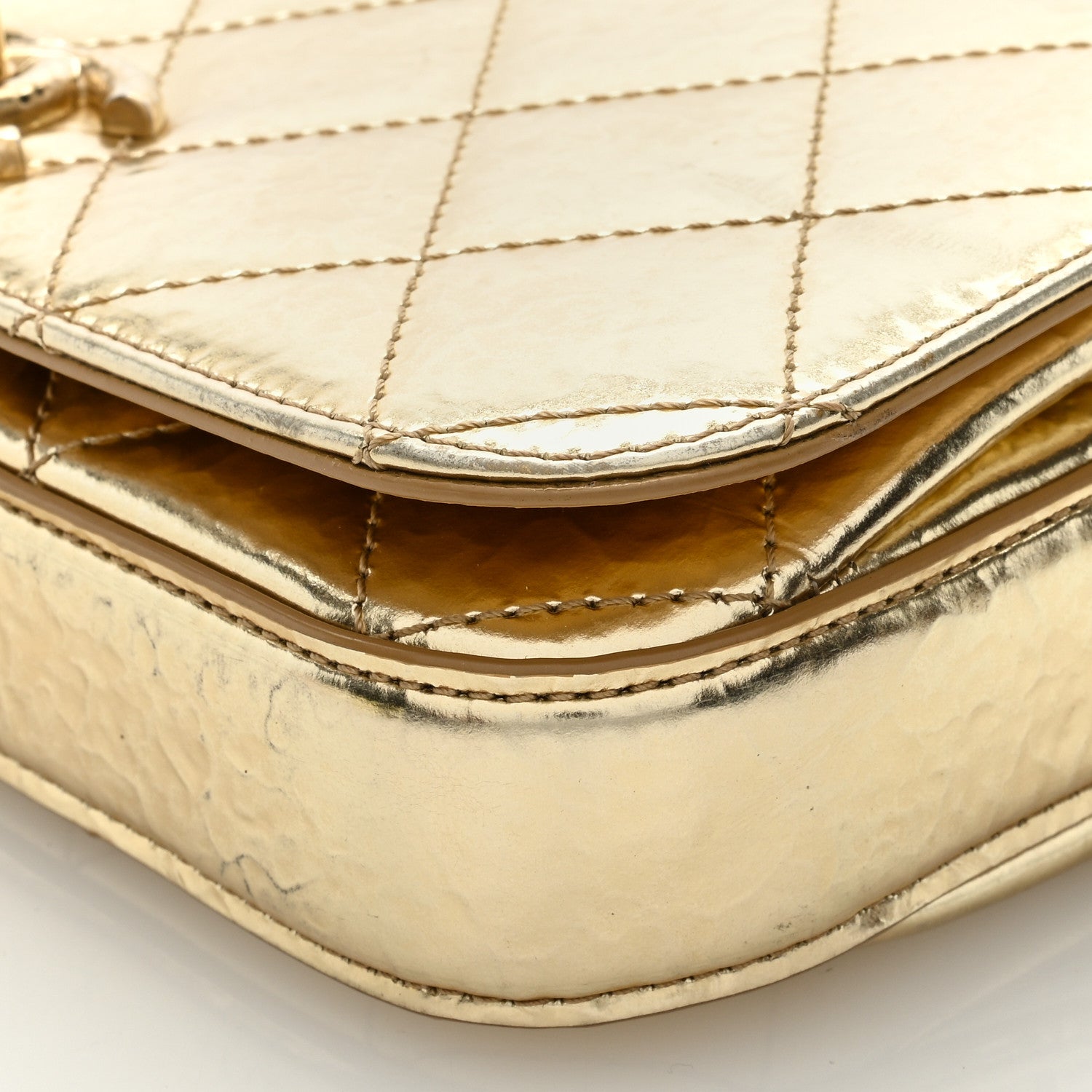 Chanel Hammered Metallic Calfskin Quilted Flap Gold 10 of 14
