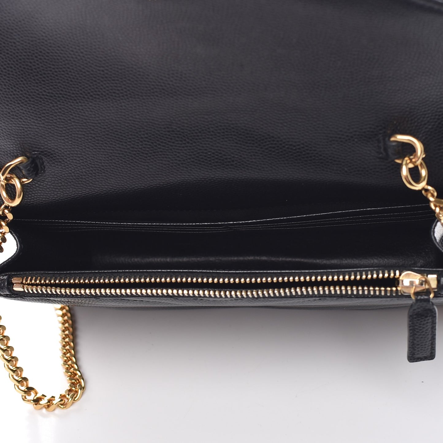Grain De Poudre Matelasse Chevron Monogram Envelope Chain Wallet Black