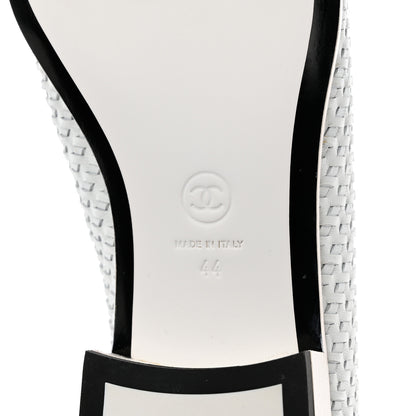 Chanel Lambskin Calfskin Braided Mens Mocassin Loafers 44 White Black 7 of 10