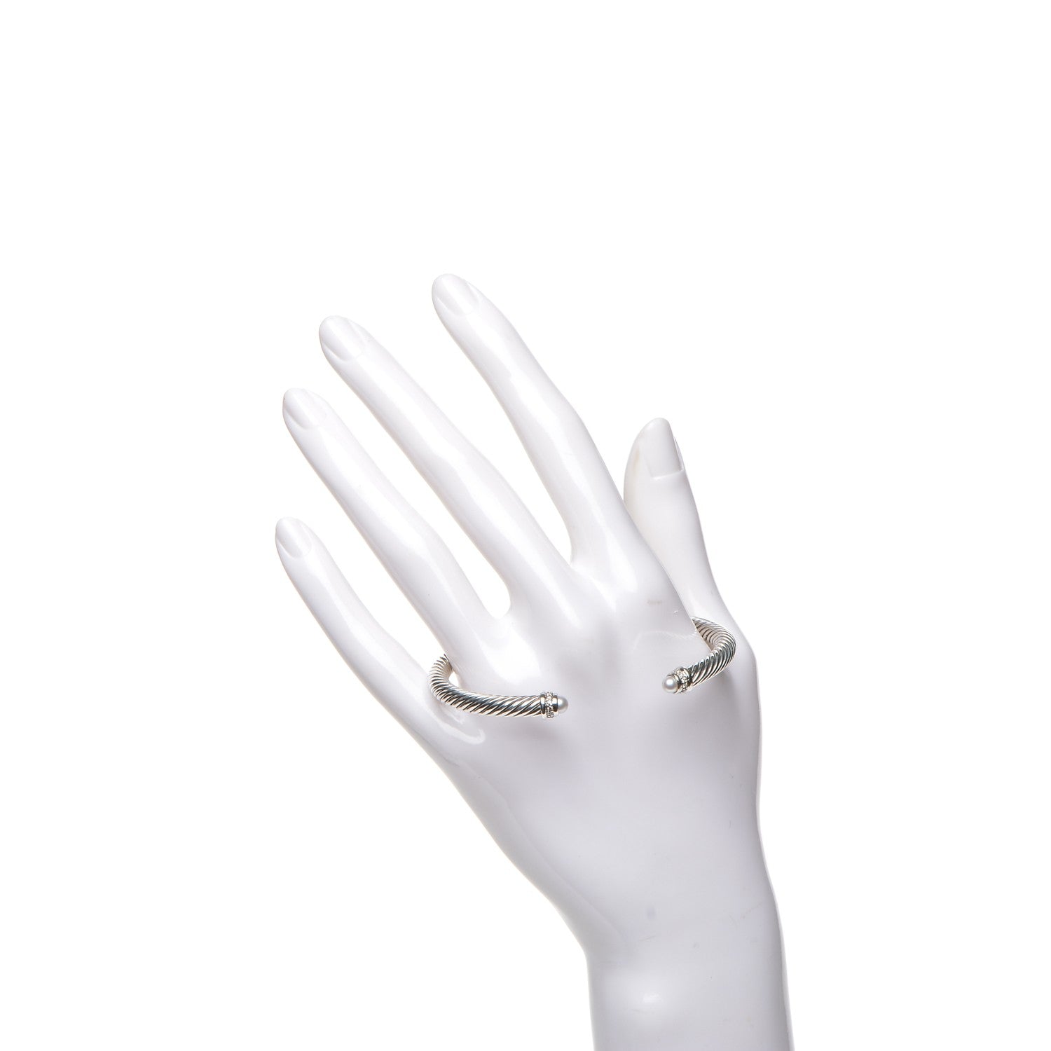 David Yurman Sterling Silver Diamond Pearl 5mm Cable Classics Bracelet 2 of 5