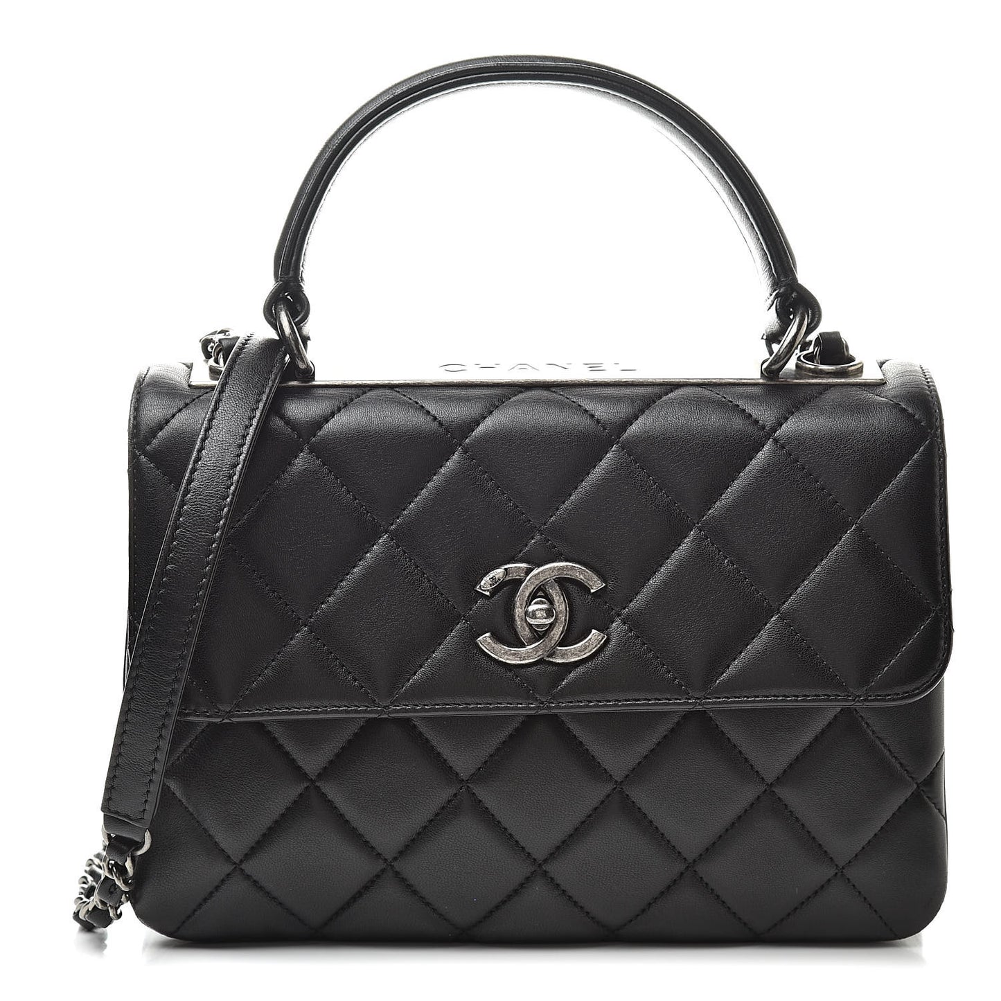 Lambskin Quilted Small Trendy CC Dual Handle Flap Bag Black
