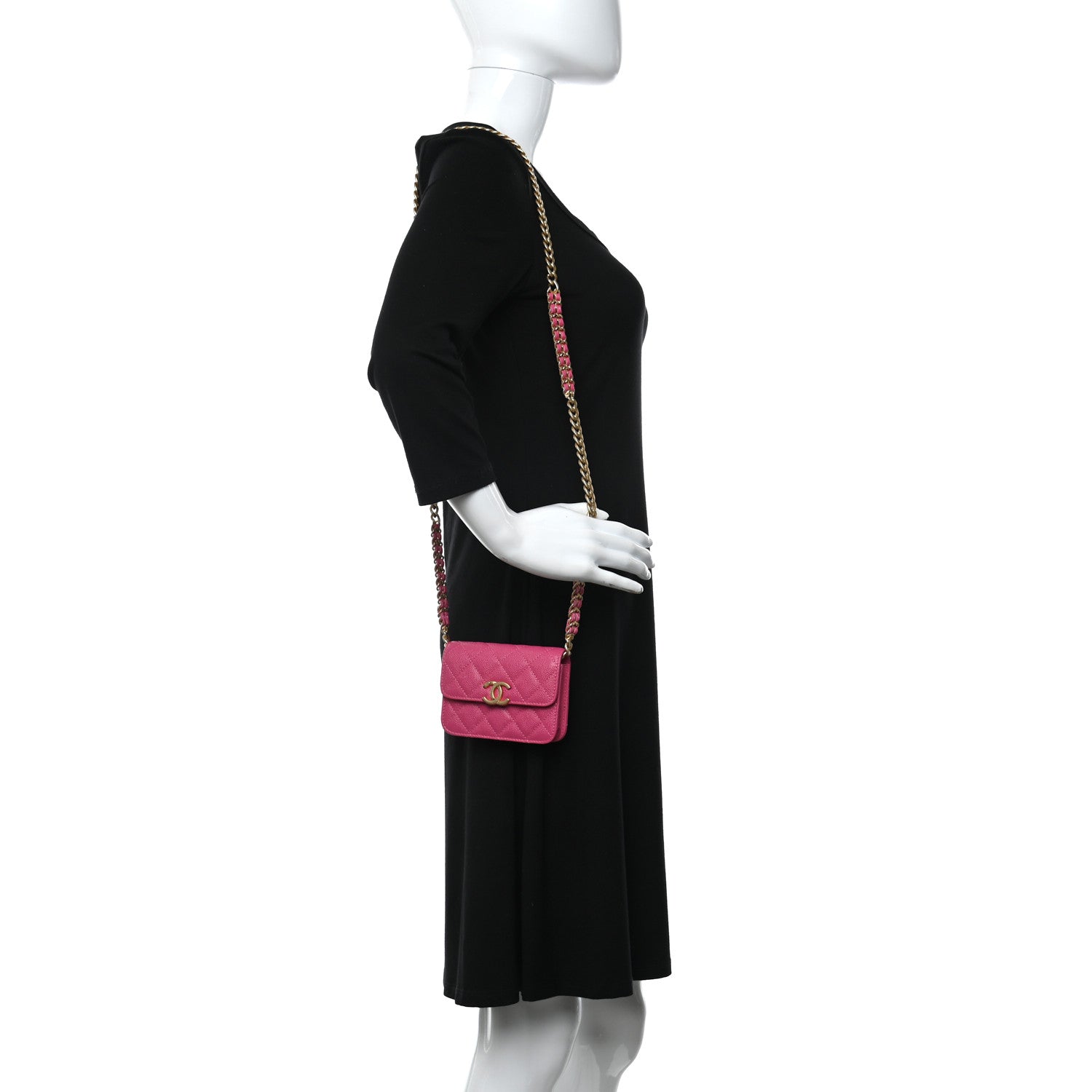 Chanel Shiny Caviar Quilted Chain Melody Card Holder On Chain Dark Pink 2 of 12