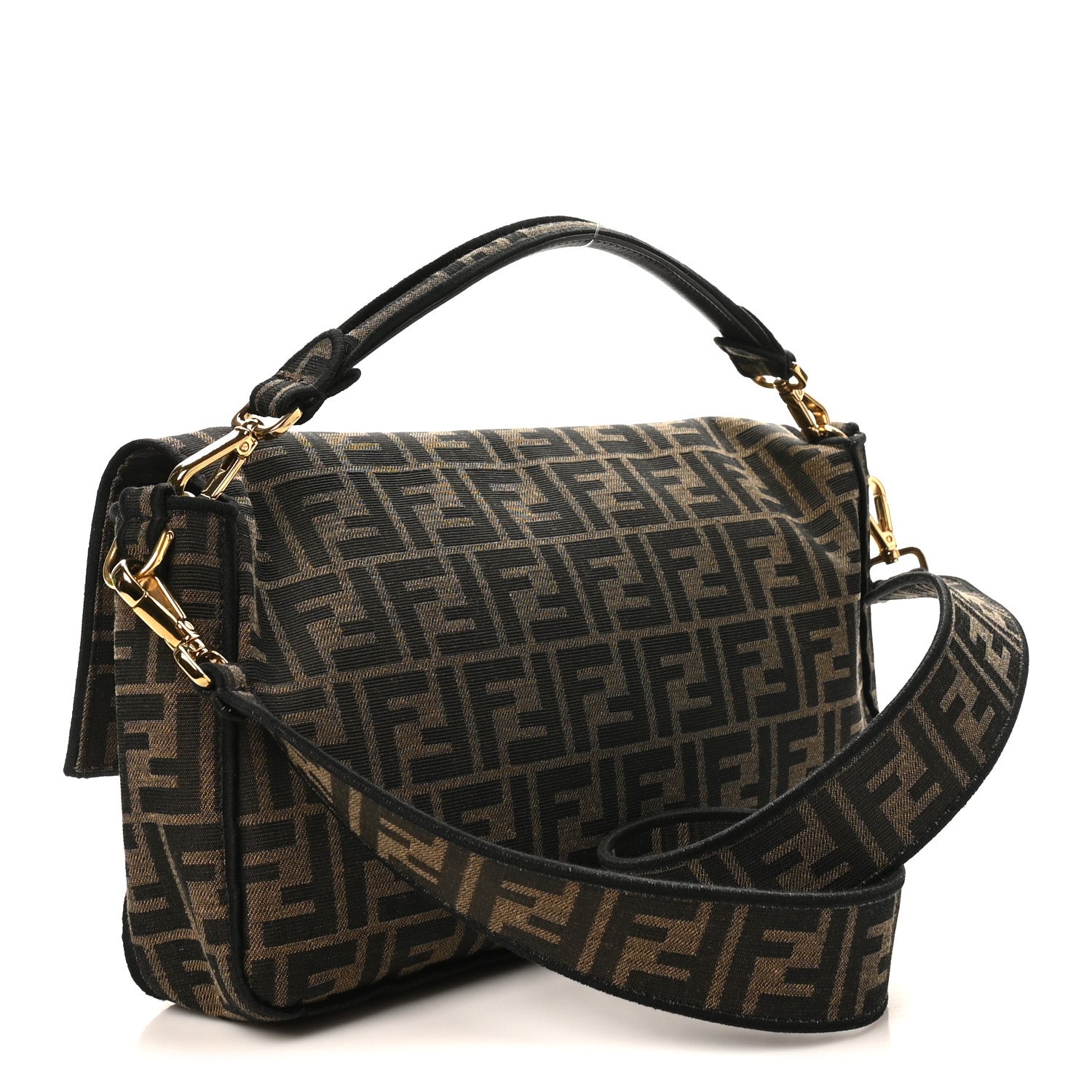 Fendi Fabric Jacquard FF 1974 Large Baguette Tobacco Moro Black 3 of 9