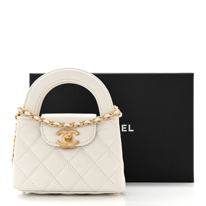 Chanel Shiny Aged Calfskin Quilted Mini Nano Kelly Shopper White 11 of 11