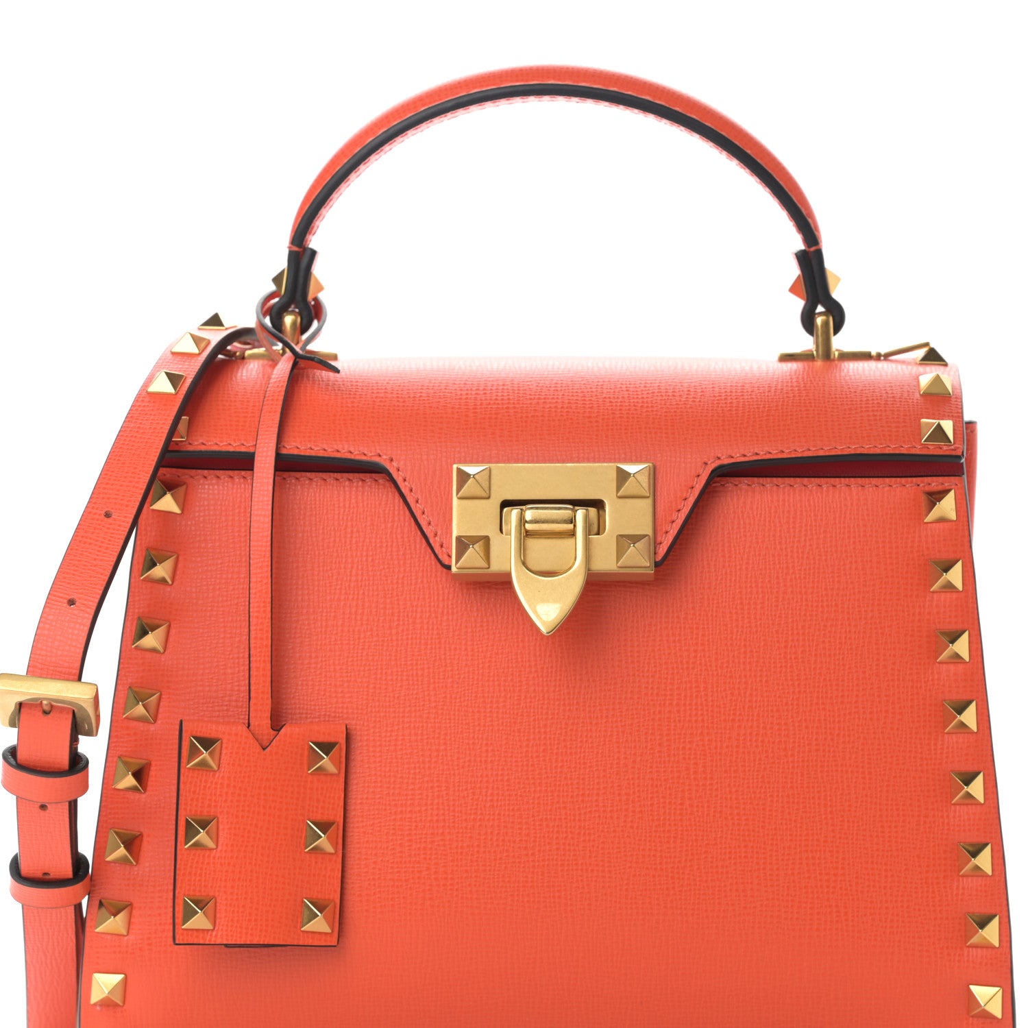 Valentino Garavani Grainy Calfskin Small Rockstud Alcove Top-Handle Flap Bag Orange 7 of 9