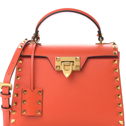 Valentino Garavani Grainy Calfskin Small Rockstud Alcove Top-Handle Flap Bag Orange 7 of 9