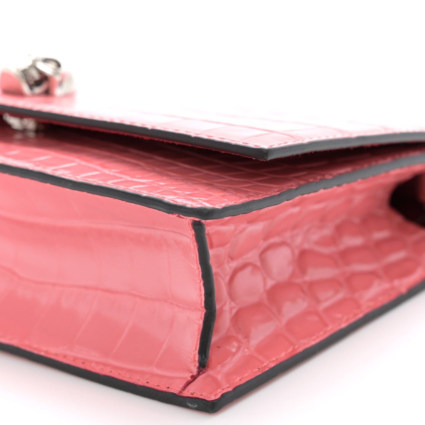 Calfskin Crocodile Embossed Skull Mini Crossbody Bag Coral