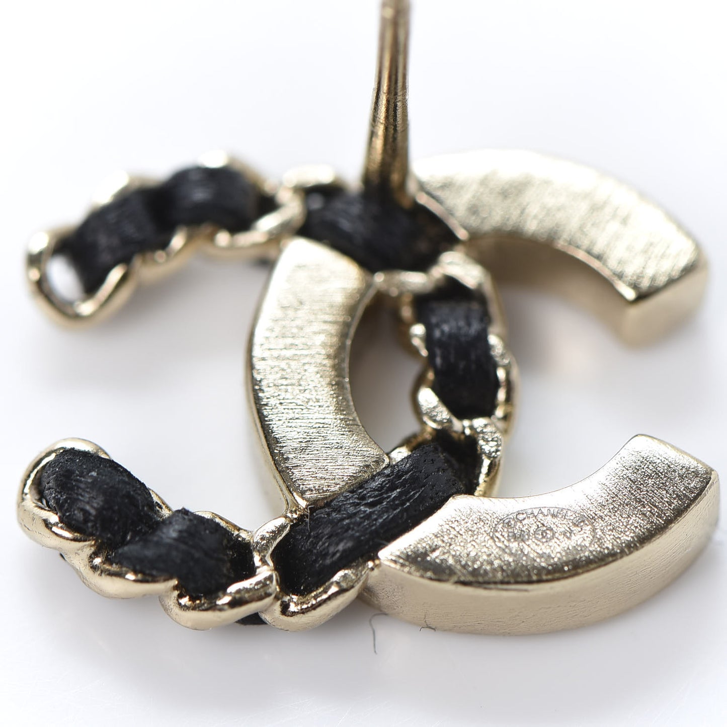 Crystal Baguette Lambskin Chain CC Vintage Allure Stud Earrings Black Gold
