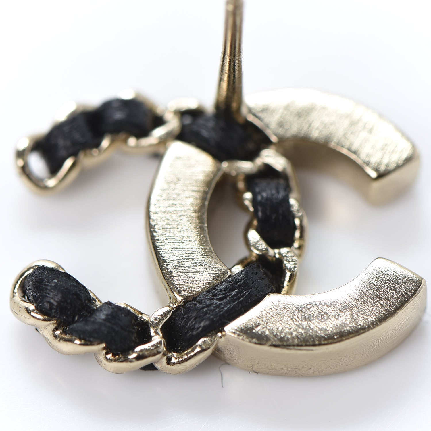 Chanel Crystal Baguette Lambskin Chain CC Vintage Allure Stud Earrings Black Gold 4 of 5
