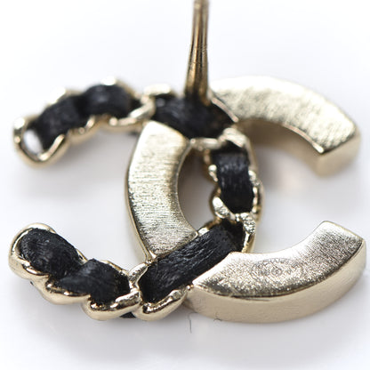 Chanel Crystal Baguette Lambskin Chain CC Vintage Allure Stud Earrings Black Gold 4 of 5