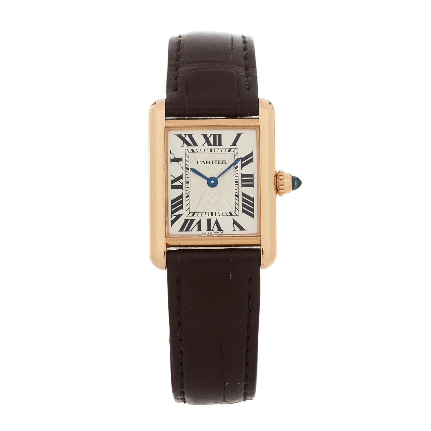 18K Pink Gold Alligator 22mm Tank Louis Manual Winding Watch Brown