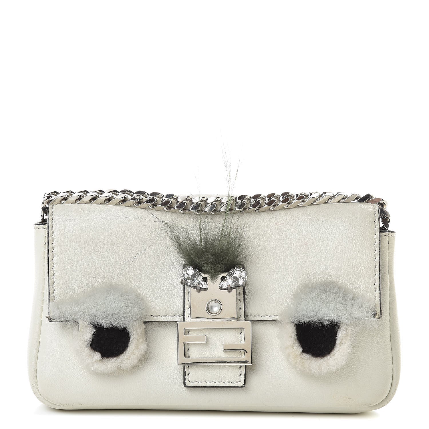 Fendi Nappa Rabbit Fox Fur Micro Buggie Baguette White Nirvana Black 1 of 13
