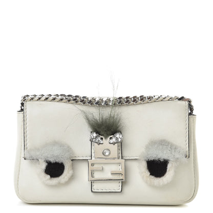 Fendi Nappa Rabbit Fox Fur Micro Buggie Baguette White Nirvana Black 1 of 13
