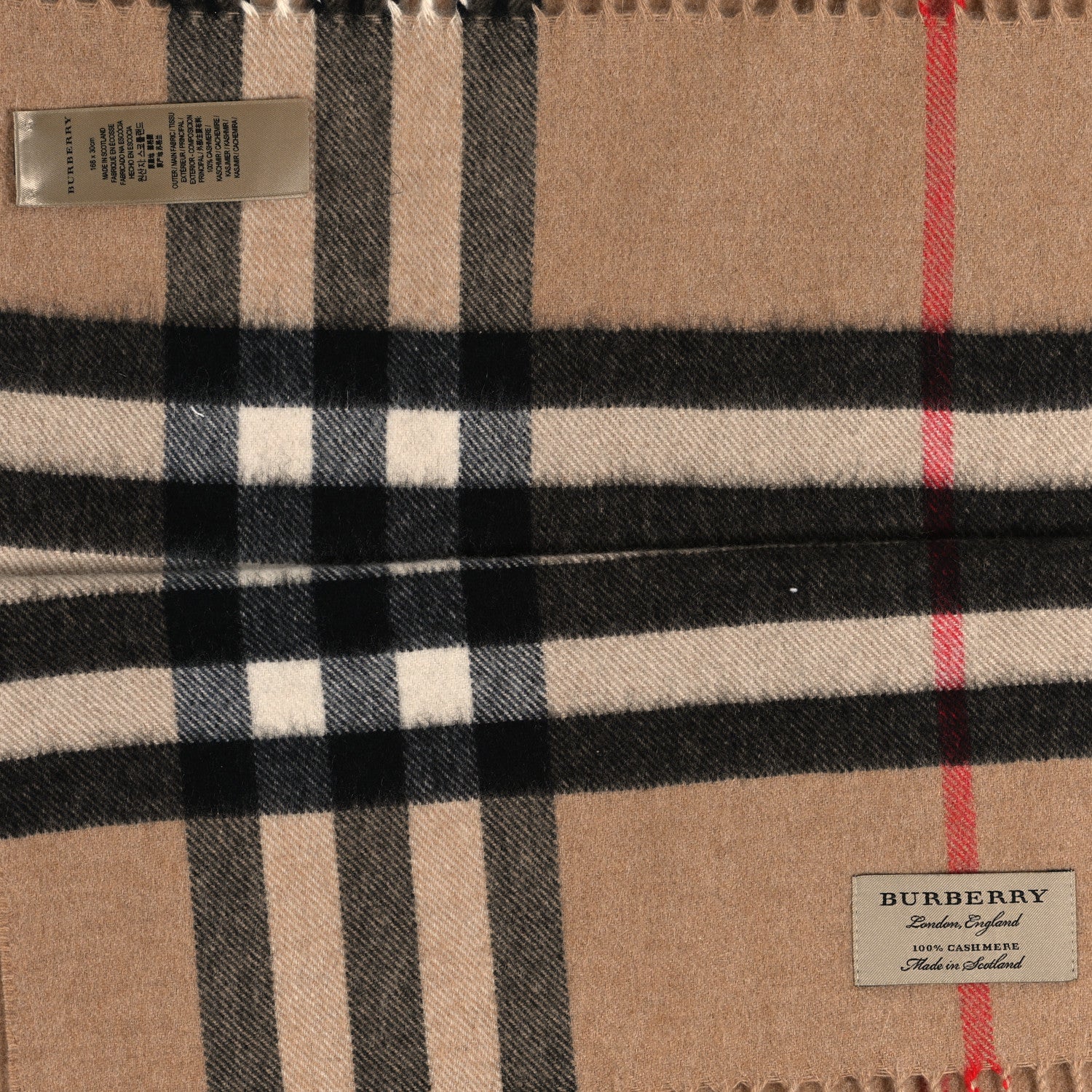 Burberry Cashmere Giant Check Fringe Scarf Camel 3 of 3