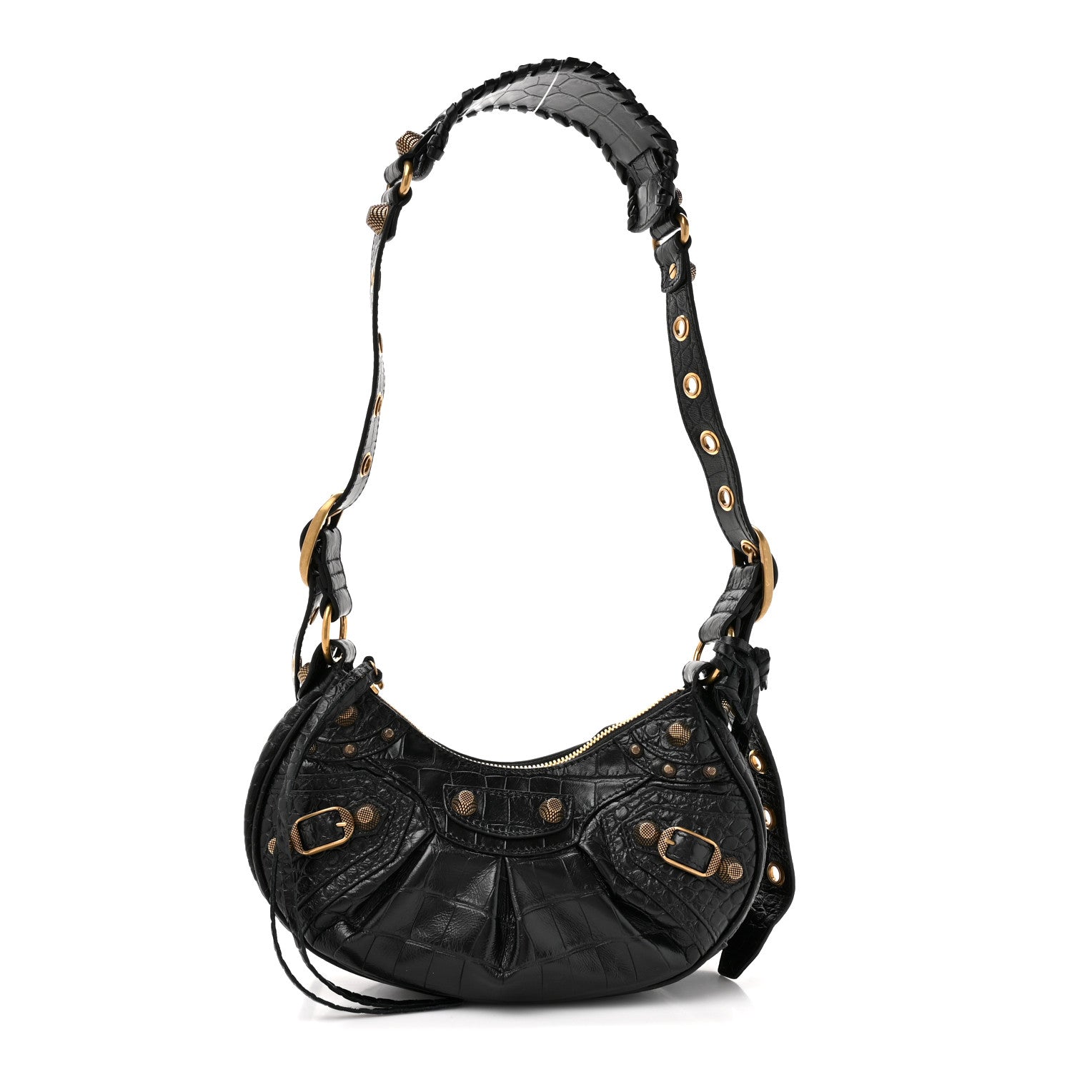 Balenciaga Extra Supple Calfskin Crocodile Embossed Le Cagole Shoulder Bag XS Black 1 of 11