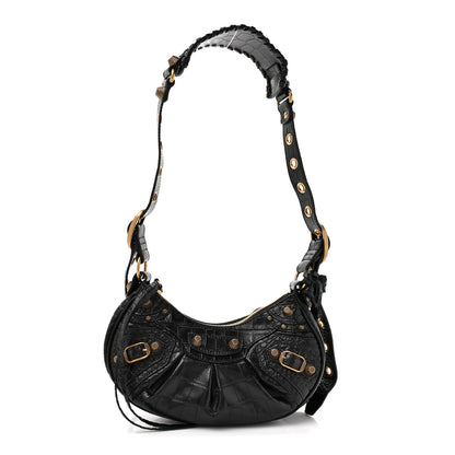 Balenciaga Extra Supple Calfskin Crocodile Embossed Le Cagole Shoulder Bag XS Black 1 of 11