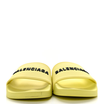 Balenciaga Smooth Rubber Logo Bi-Color Womens Pool Slide Sandals 37 Yellow Black 2 of 8