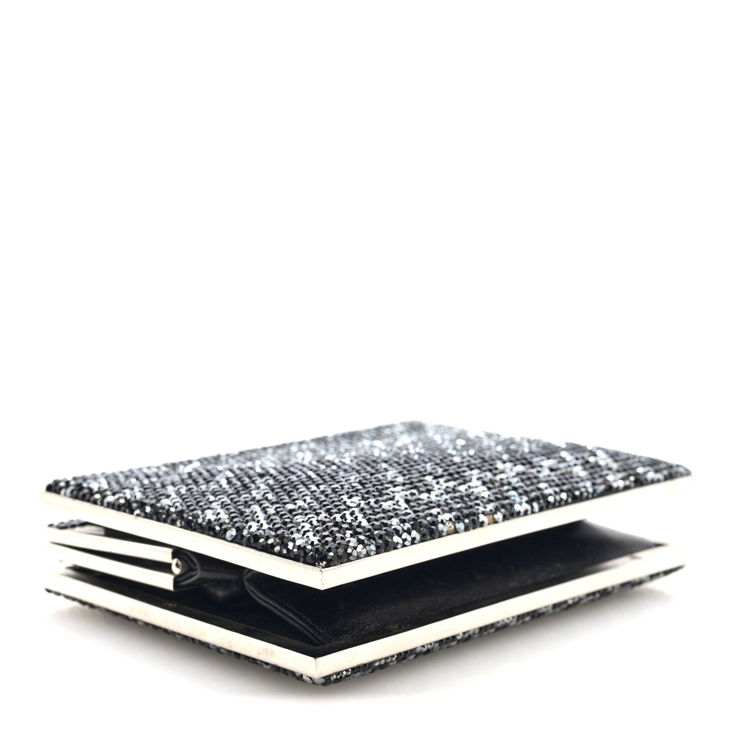 Judith Leiber Swarovski Crystal Minaudiere Clutch Black Silver 5 of 10