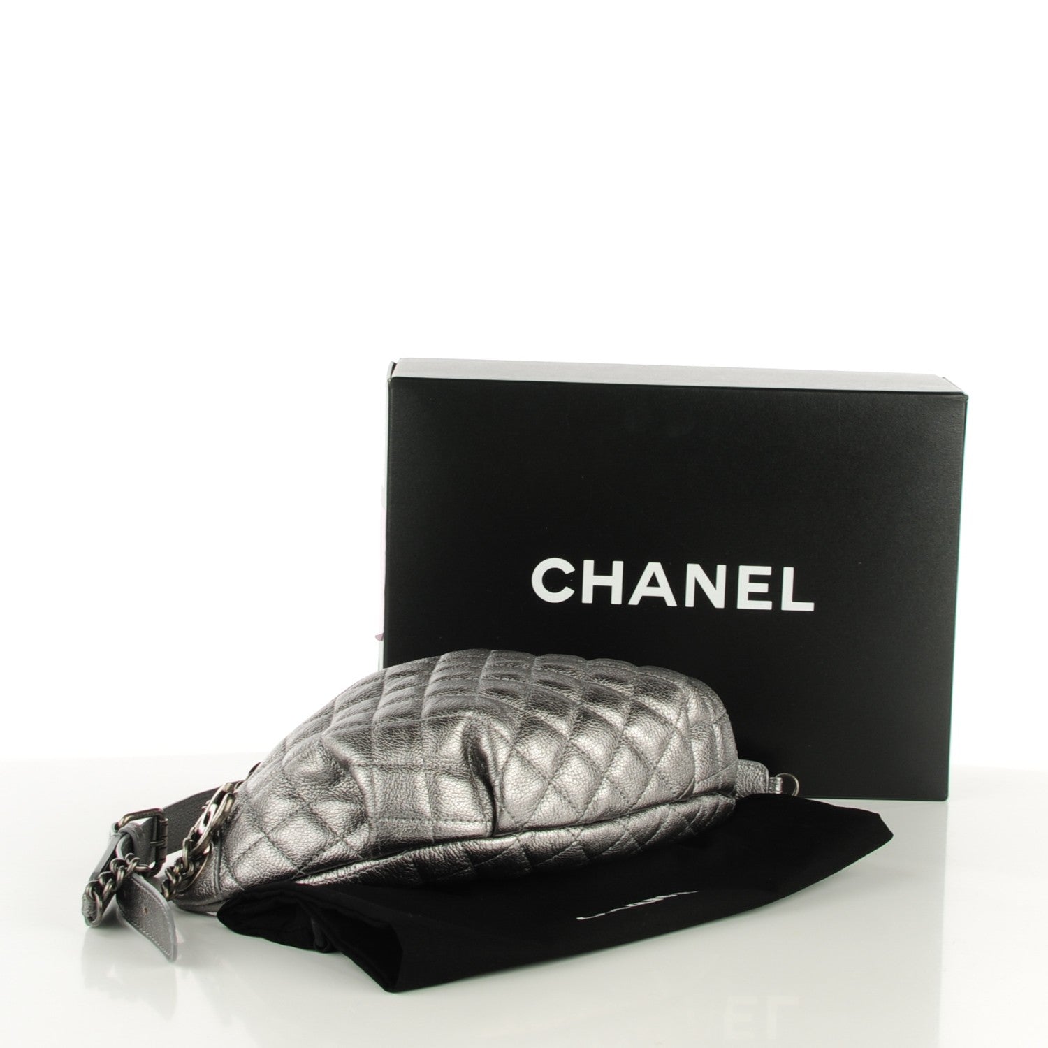 Chanel Goatskin Quilted Banane Waist Bag Fanny Pack Silver 4 of 7