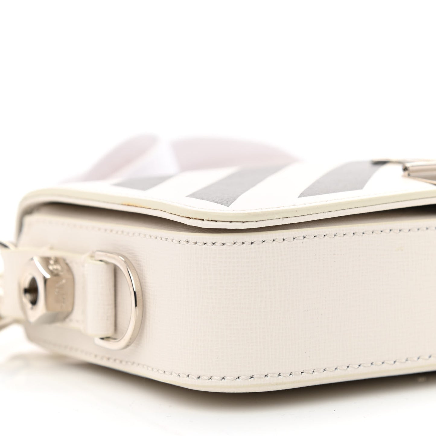 Saffiano Striped Mini Diag Binder Clip Bag White Black