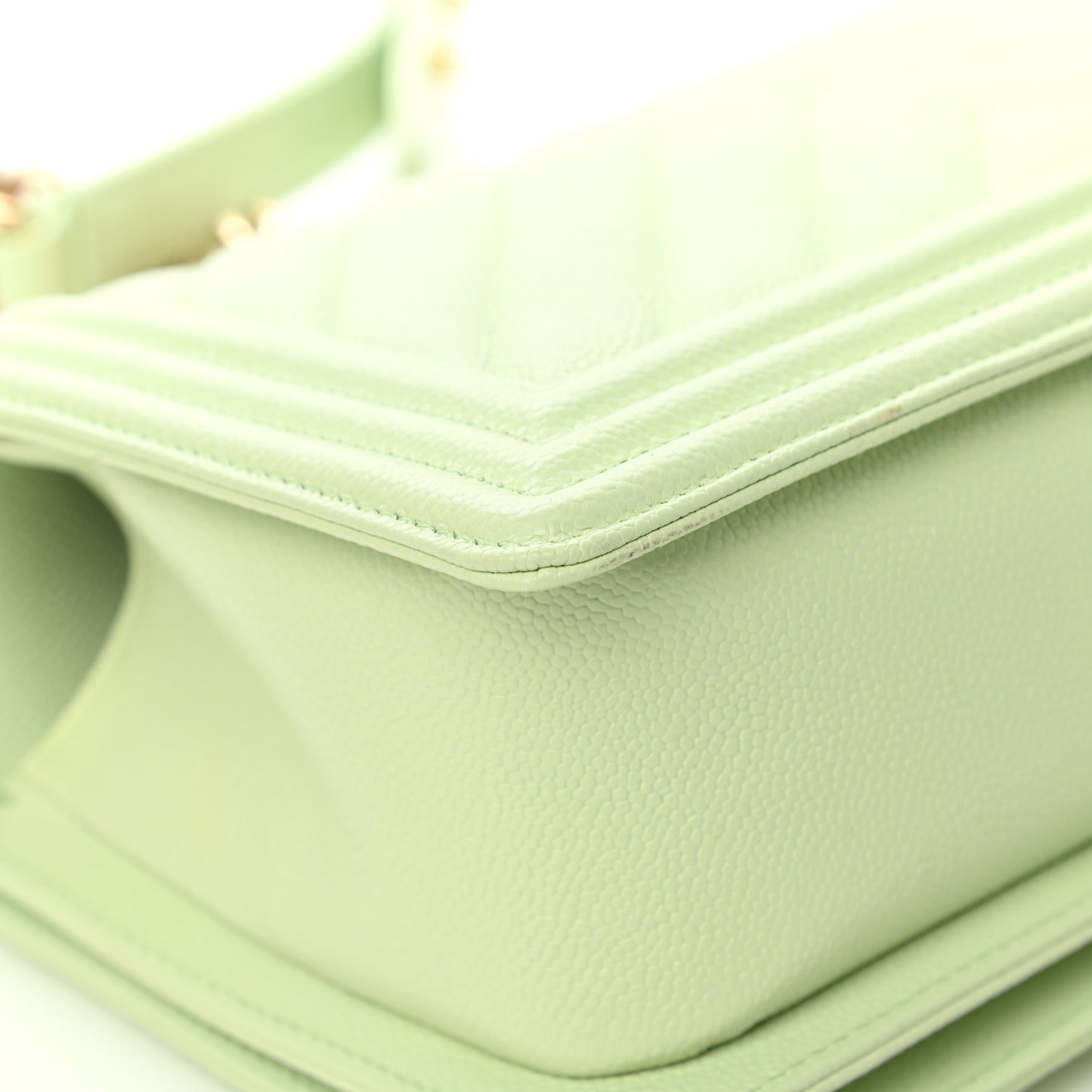 Caviar Chevron Quilted Medium Boy Flap Light Green
