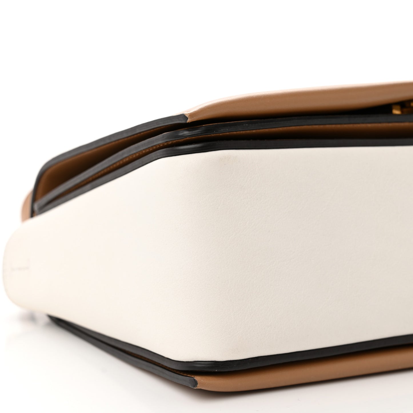 Shiny Smooth Calfskin Medium Frame Shoulder Bag Tan Optic White