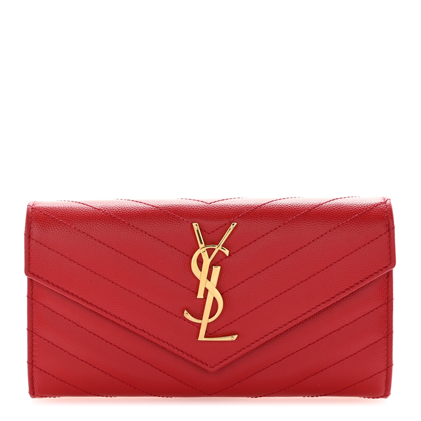 Grain De Poudre Matelasse Chevron Monogram Flap Wallet Red