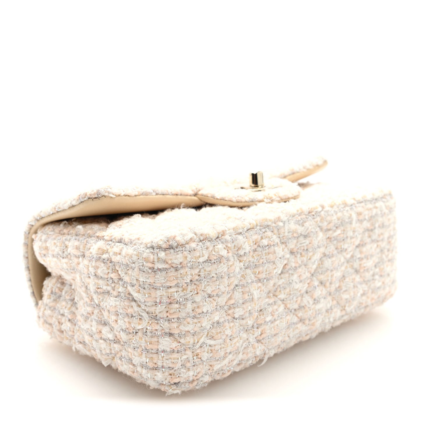 Tweed Quilted Mini Rectangular Flap Beige