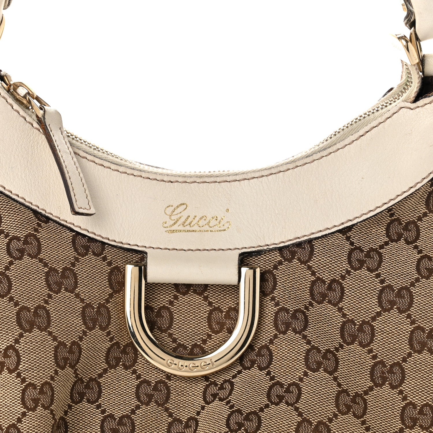 Gucci Monogram Medium D Gold Ring Hobo White 8 of 11
