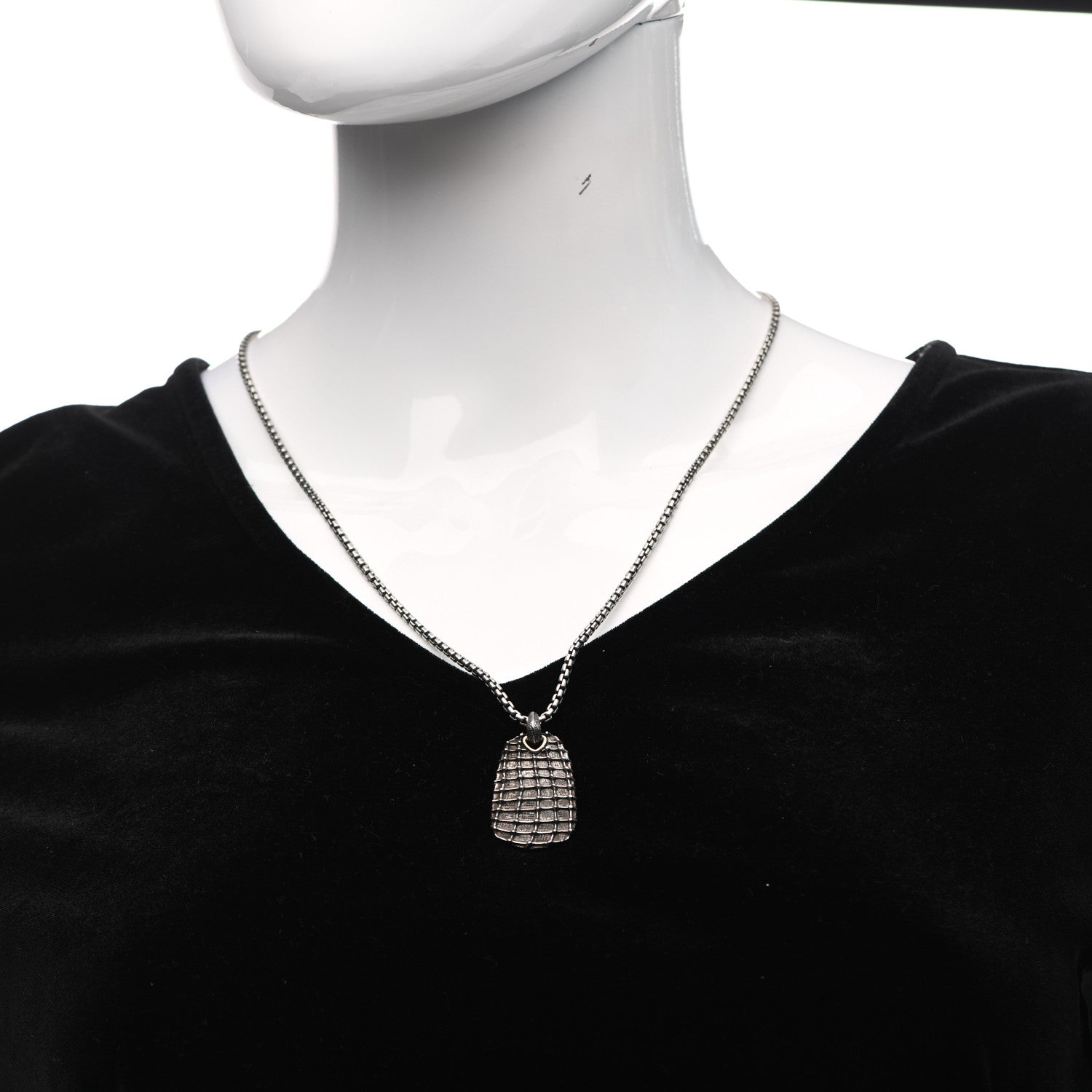 David Yurman Sterling Silver 18K Yellow Gold Seahorse Dog Tag Pendant Necklace 2 of 4
