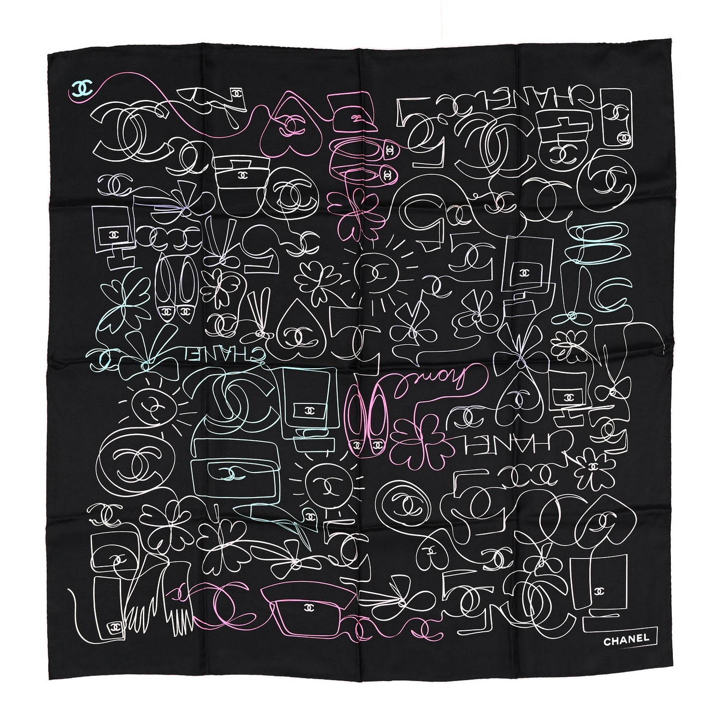 Silk CC Square Scarf Black Multicolor