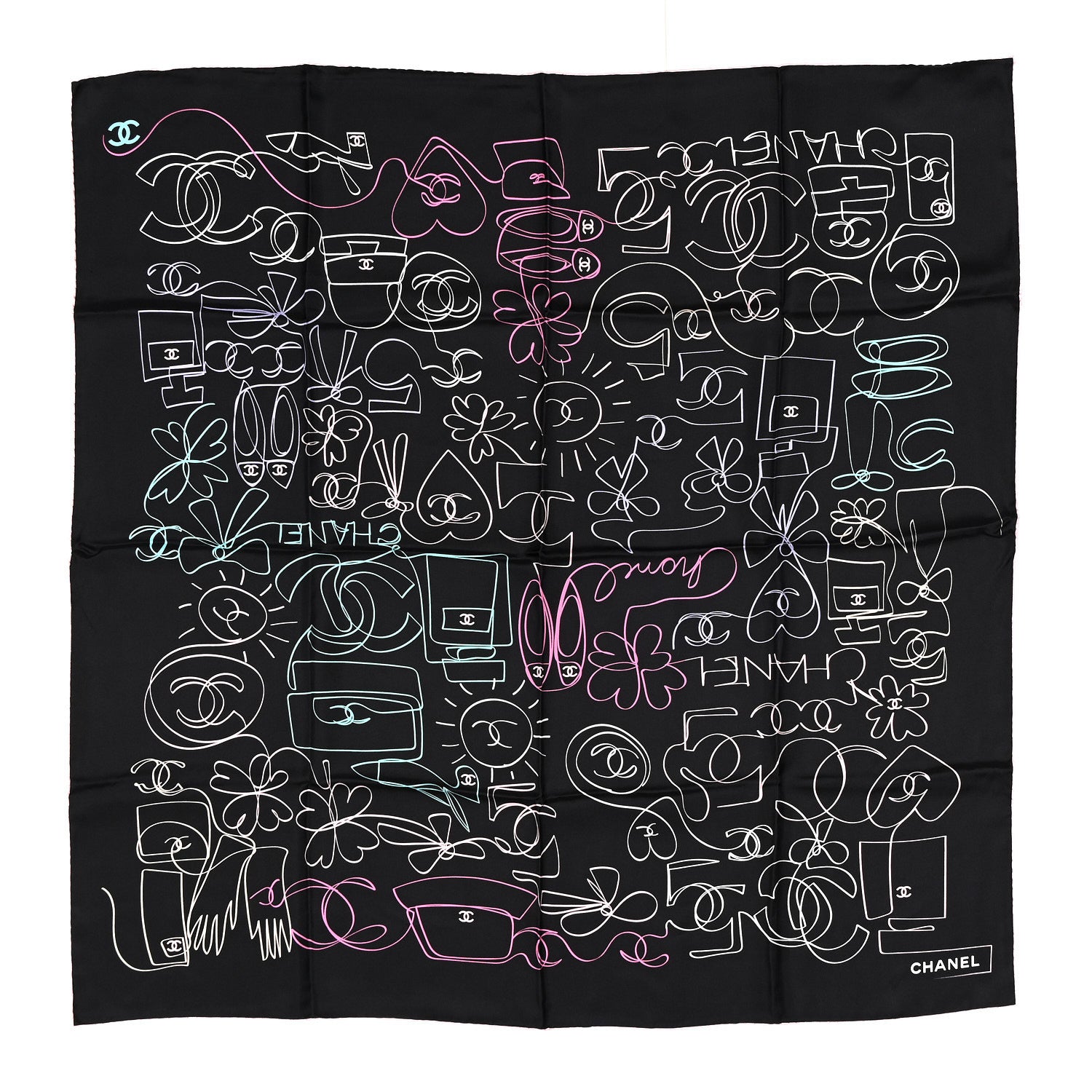Chanel Silk CC Square Scarf Black Multicolor 1 of 4