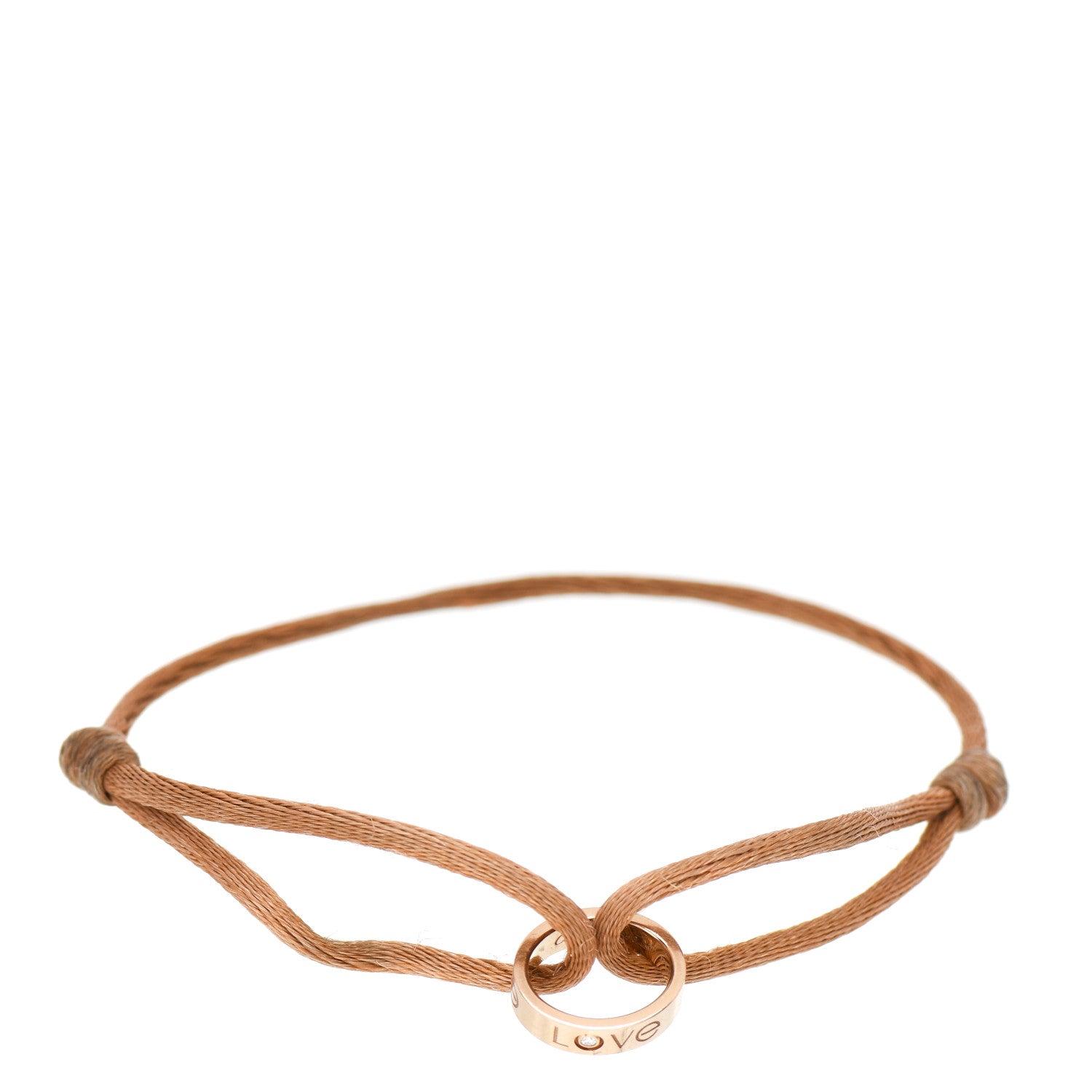 Cartier 18K Pink Gold Diamond Charity LOVE Adjustable Cord Bracelet Brown 1 of 3