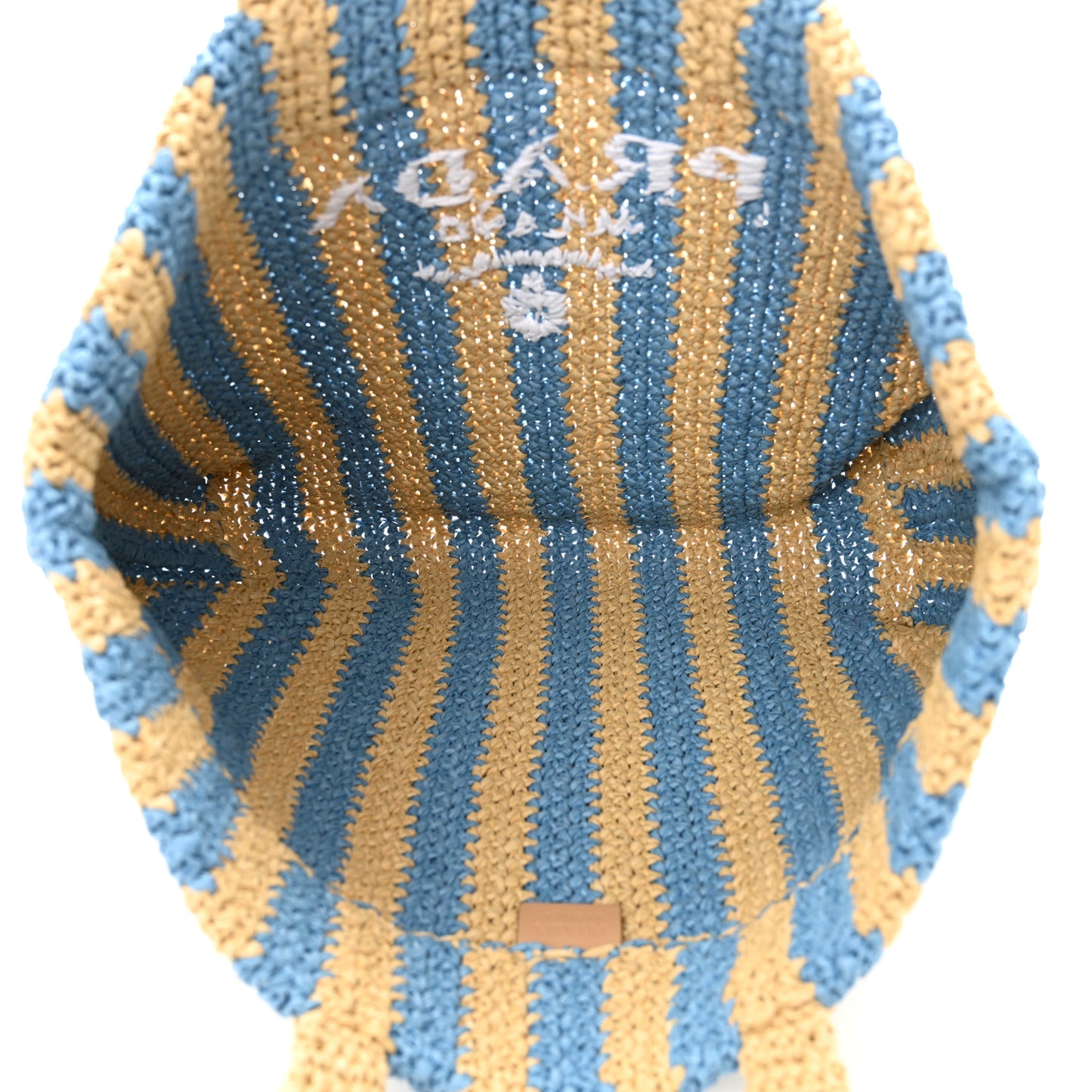 Yarn Raffia Effect Crochet Striped Large Logo Tote Naturale Celeste