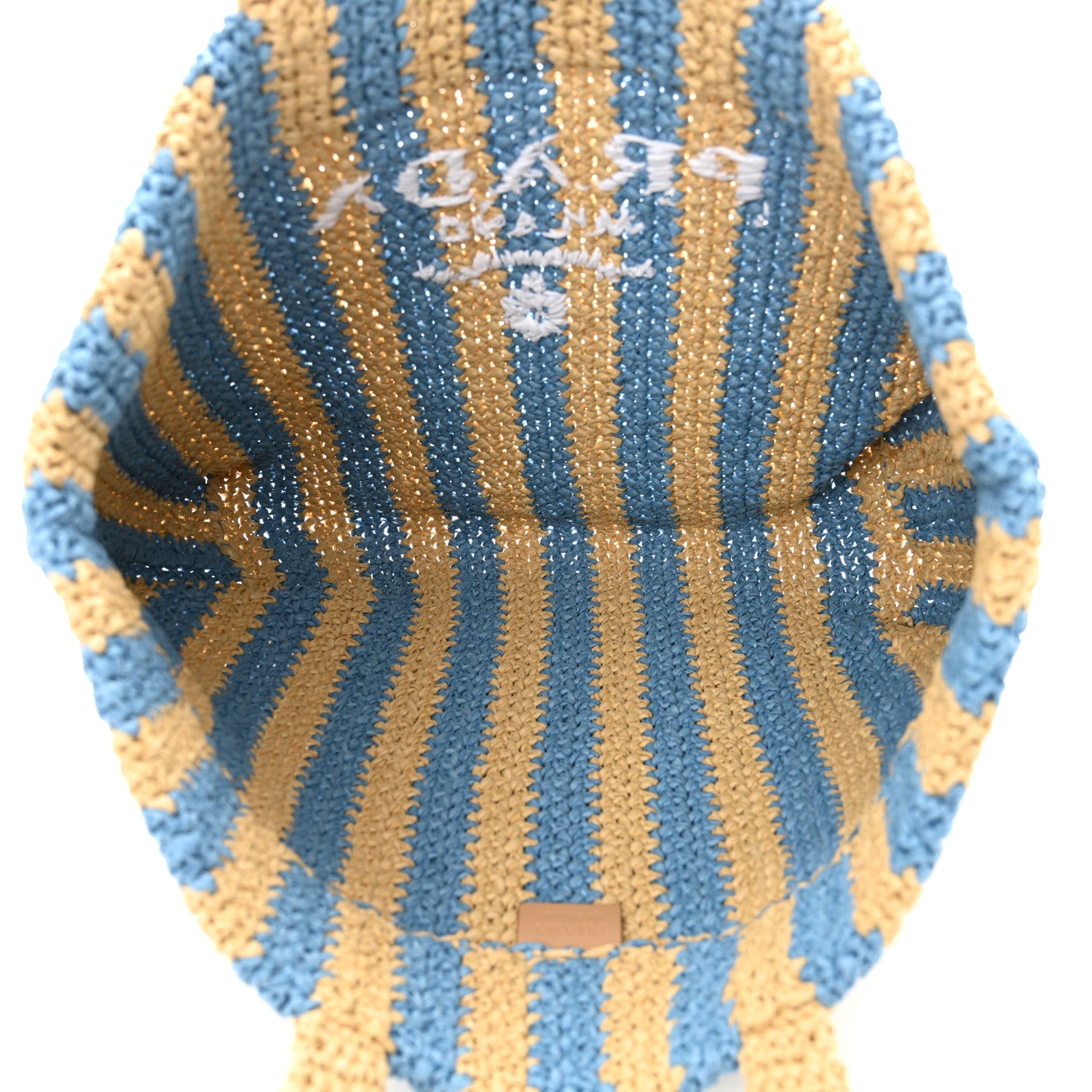 Prada Yarn Raffia Effect Crochet Striped Large Logo Tote Naturale Celeste 5 of 10