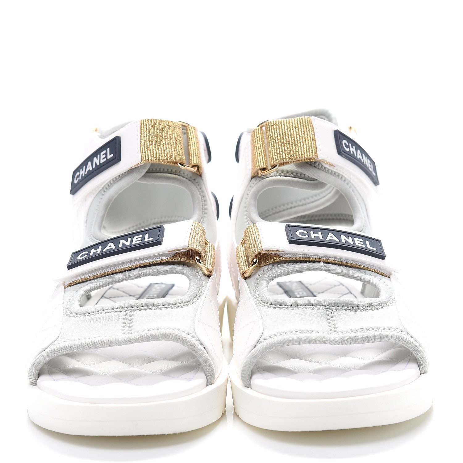 Chanel Goatskin Fabric Gladiator Sandals 37 Grey Navy Blue 3 of 9