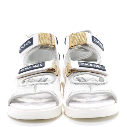 Chanel Goatskin Fabric Gladiator Sandals 37 Grey Navy Blue 3 of 9