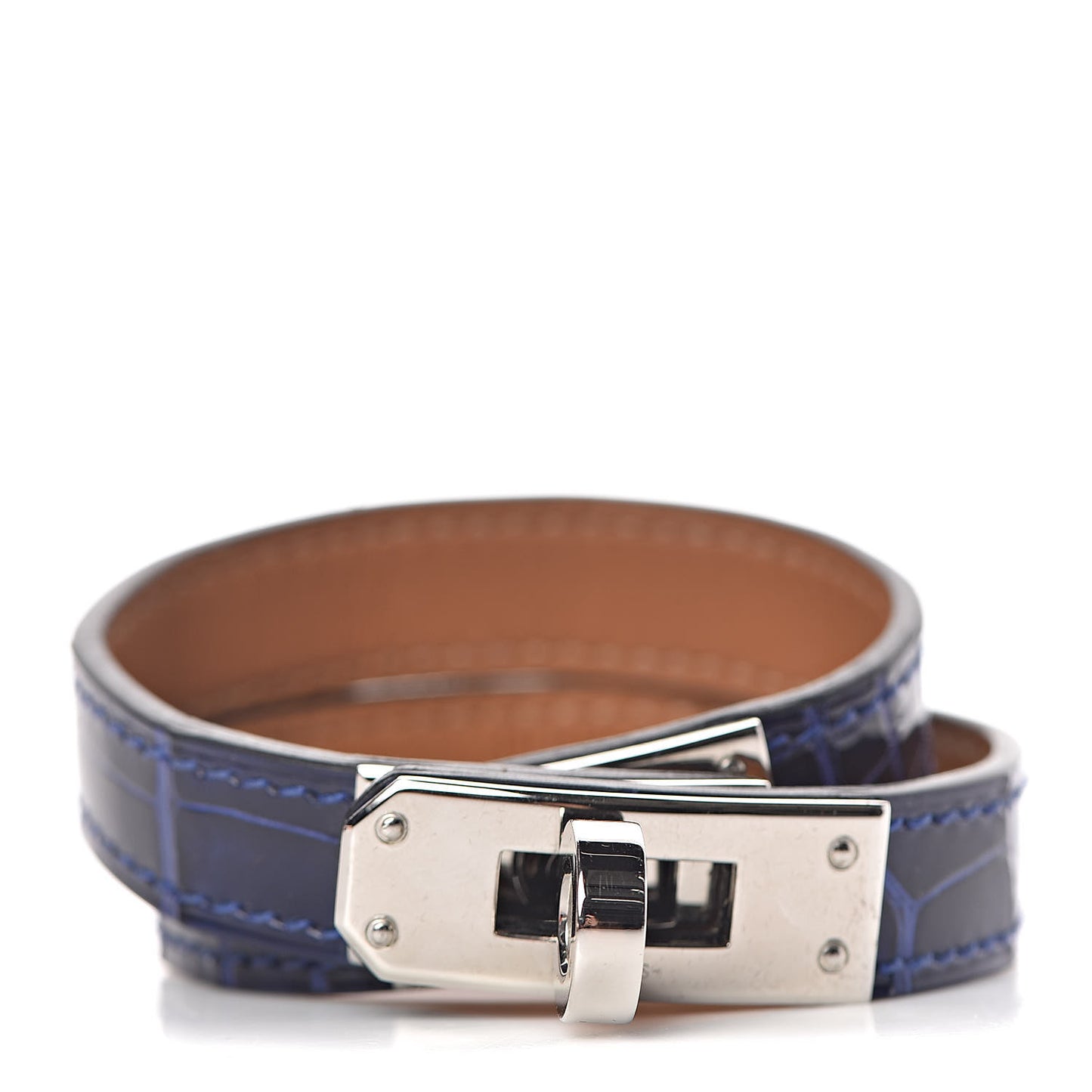 Shiny Alligator Kelly Double Tour Bracelet XS Bleu Electrique