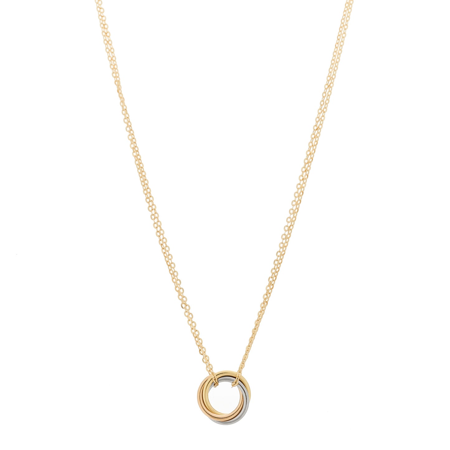18K Pink Yellow White Gold Trinity Double Chain Pendant Necklace