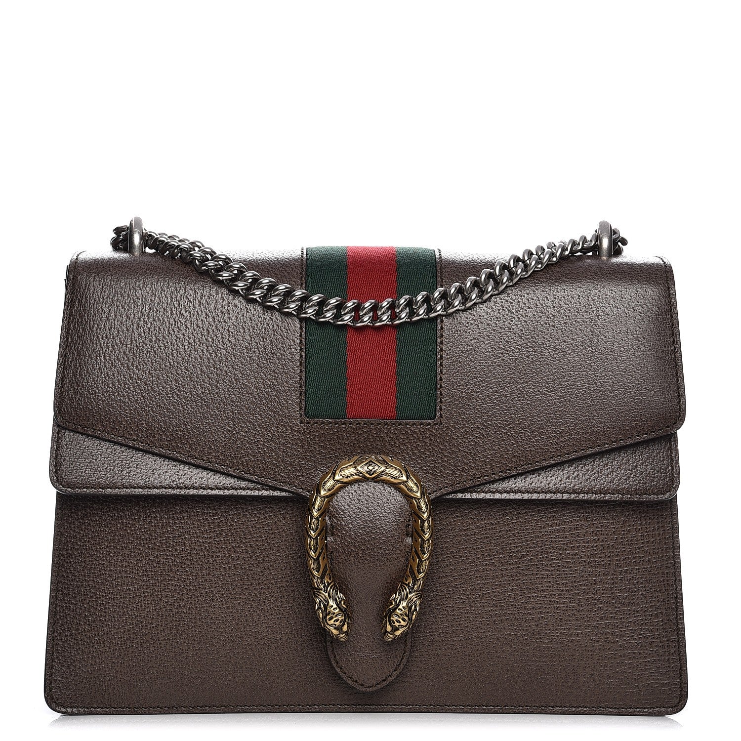 Gucci Textured Calfskin Web Medium Dionysus Shoulder Bag New Acero 1 of 9