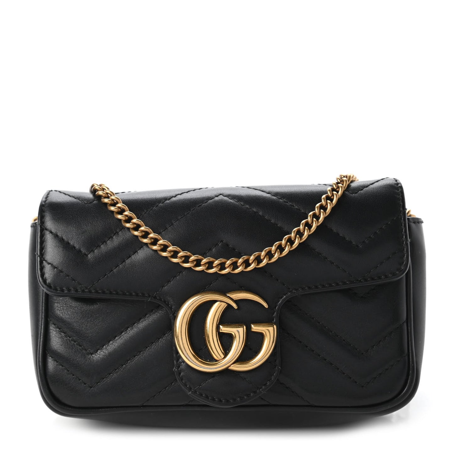Calfskin Matelasse Super Mini GG Marmont Shoulder Bag Black