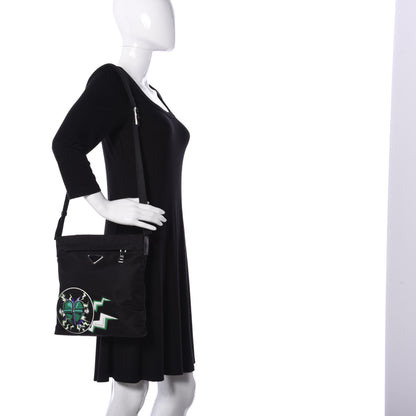 Prada X UNIVERSAL STUDIOS Tessuto Nylon Montagna Frankenstein Heart Small Crossbody Bag Black Smeraldo 2 of 8
