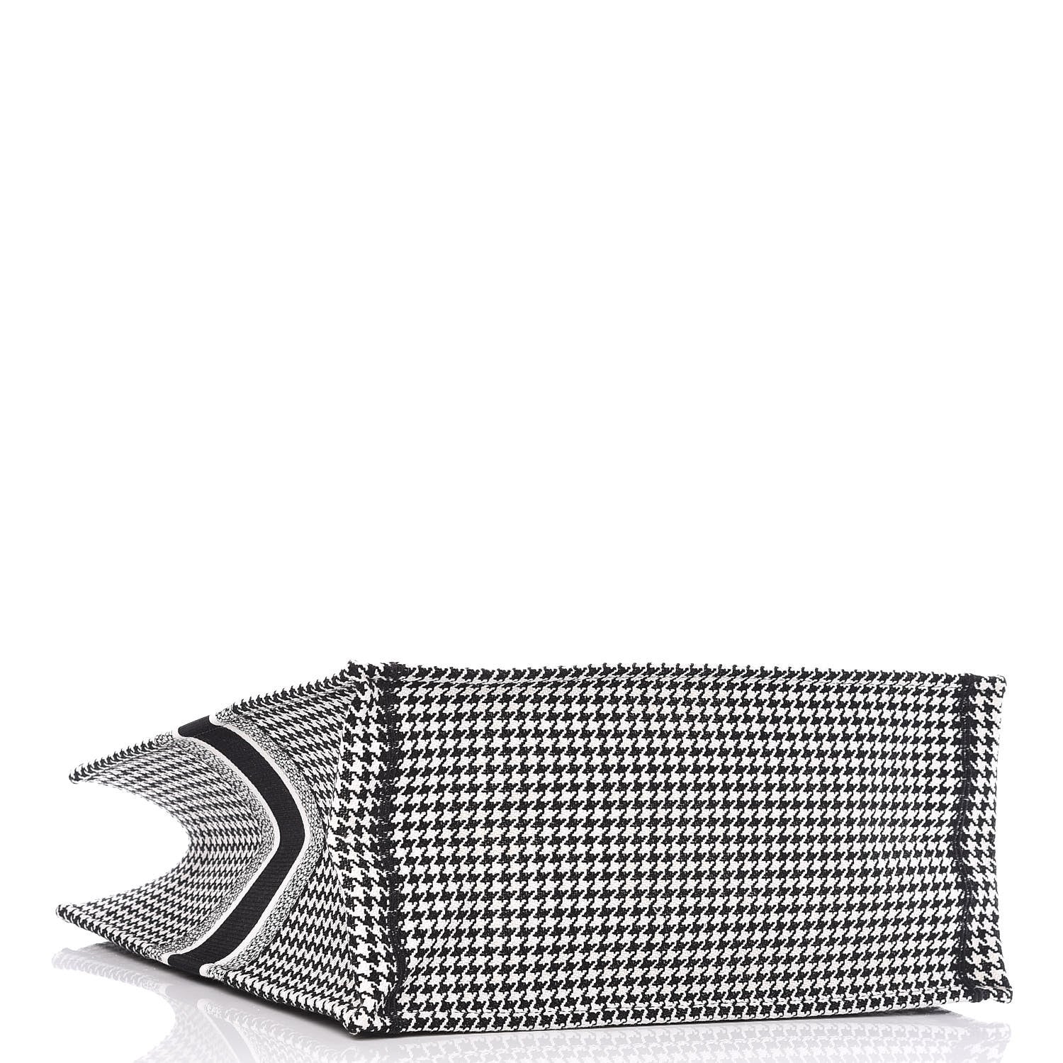 Christian Dior Canvas Houndstooth Embroidered Book Tote Black White 4 of 10