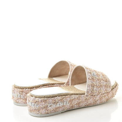 Chanel Tweed CC Mules 40 Pink Beige White 4 of 9