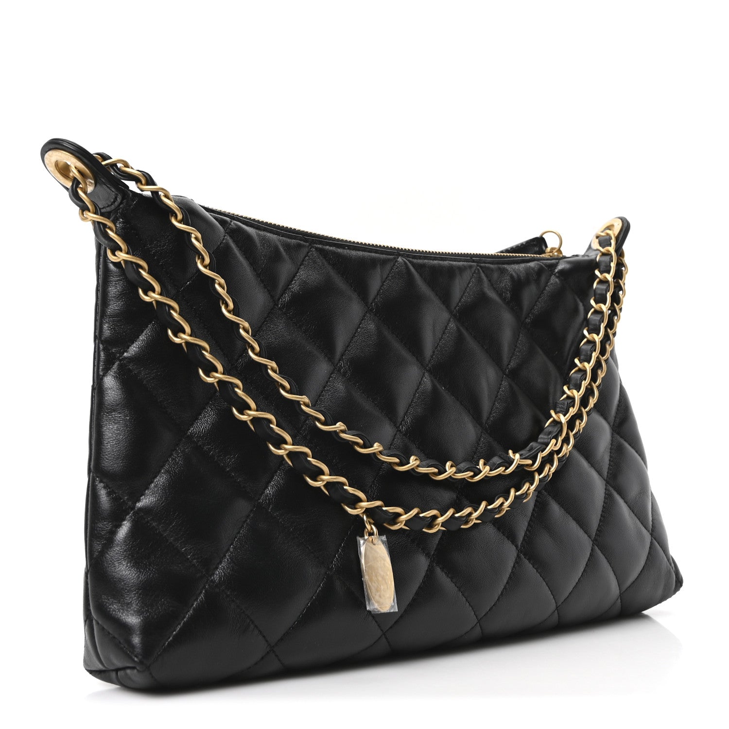 Chanel Shiny Lambskin Quilted CC Hobo Black 3 of 10