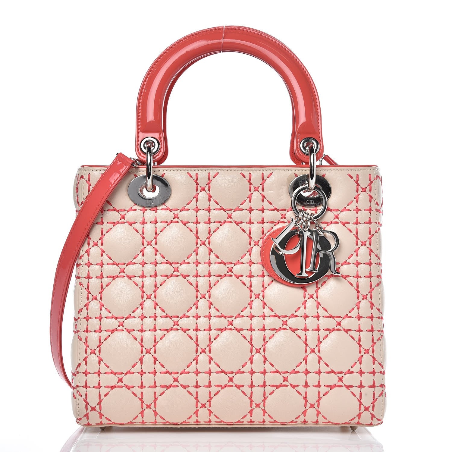 Christian Dior Lambskin Patent Cannage Medium Lady Dior Beige Multicolor 1 of 8