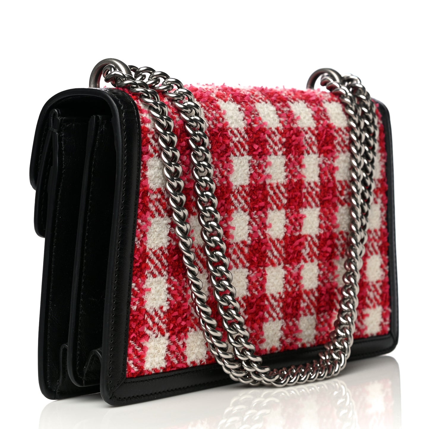 Tweed Check Small Dionysus Shoulder Bag Black Red